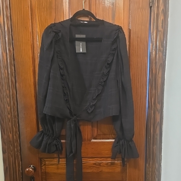 Fashion Nova Tops - Black Ruffled Wrap Blouse